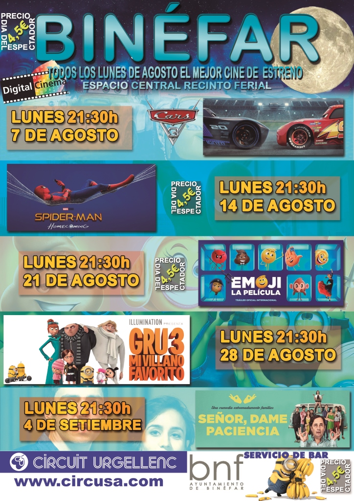 El Cine de Verano vuelve a Binéfar todos los lunes del 7 de agosto al 4 de septiembre