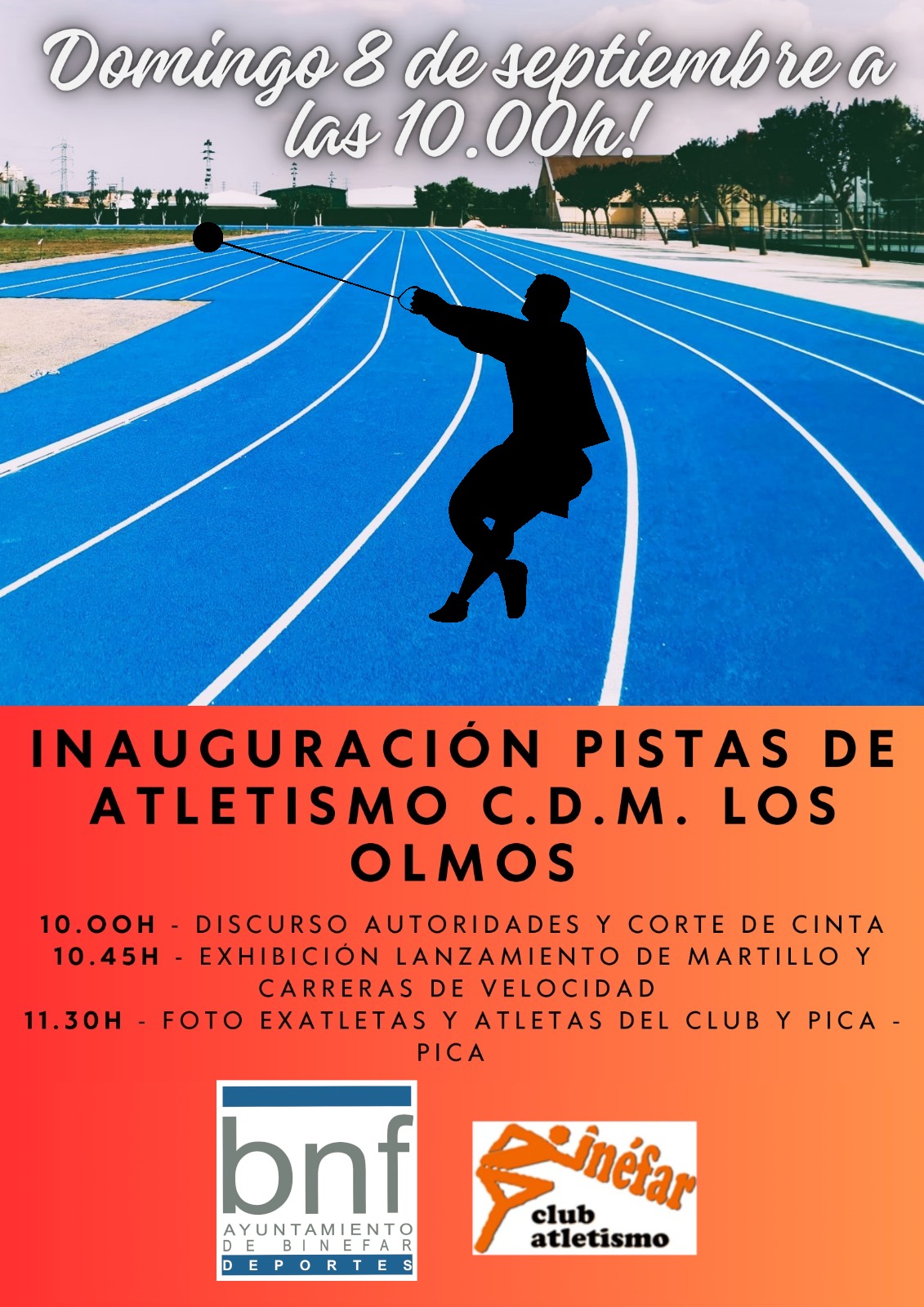 Inauguración de las pistas de atletismo Los Olmos con jornada de exhibición atlética y homenaje al atleta binefarense Javier Prieto