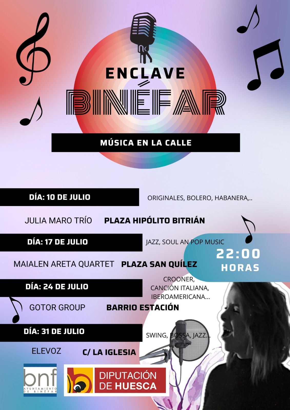 EnClave Binéfar lleva la música en julio a la calle con propuestas de jazz, canción melódica y swing
