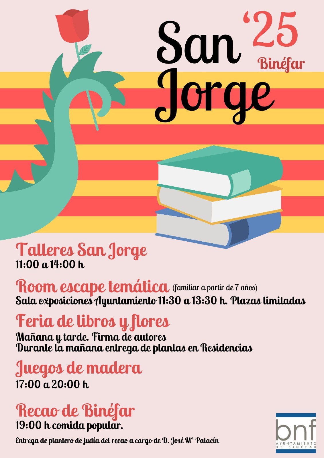 Binéfar celebra el Día de Aragón con mercado de libros y flores, juegos infantiles, ‘Room escape’ y el reparto del tradicional ‘Recao’