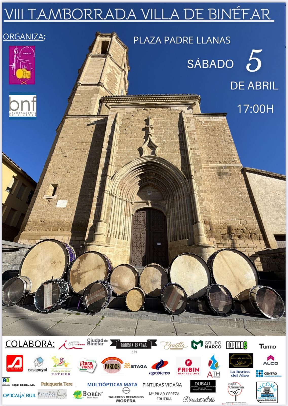 Binéfar reunirá el sábado 5 a bandas de Ballobar, Lleida, Candasnos, Monzón y Tamarite de Litera en su VIII Tamborrada