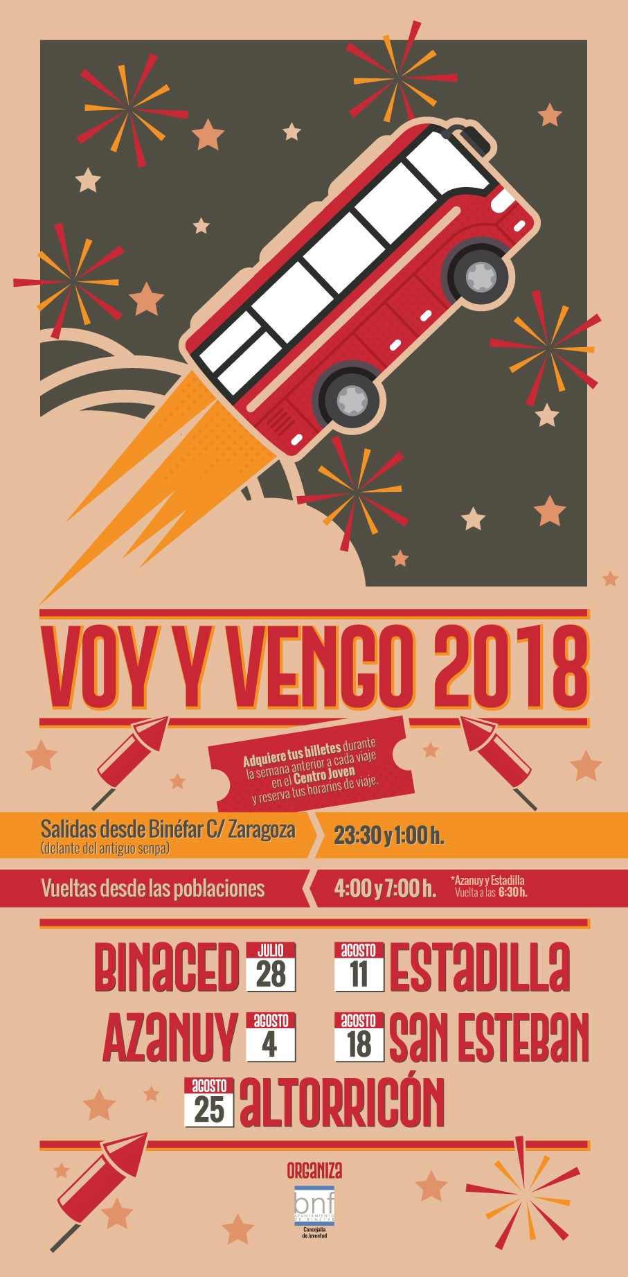 El autobús “Voy y Vengo” comienza su ruta el 28 de julio con las fiestas de Binaced