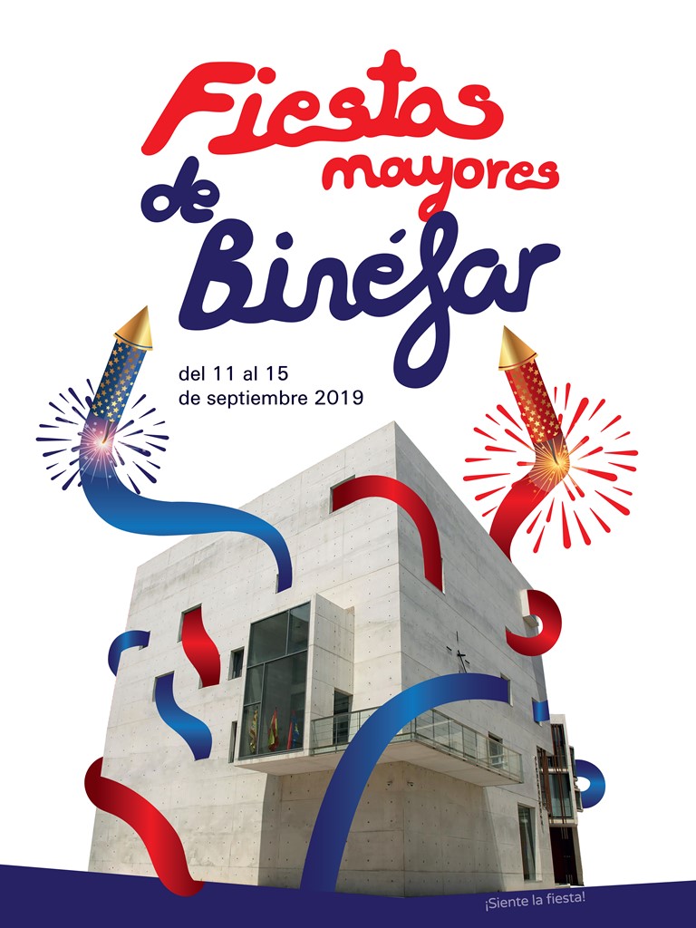 La casa consistorial y los colores de la bandera protagonizan el cartel de fiestas mayores de Binéfar 2019