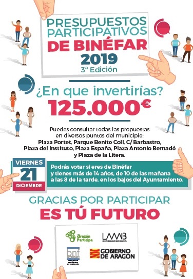 Todos los binefarenses mayores de 14 años están llamados a votar el presupuesto participativo el viernes 21 de diciembre