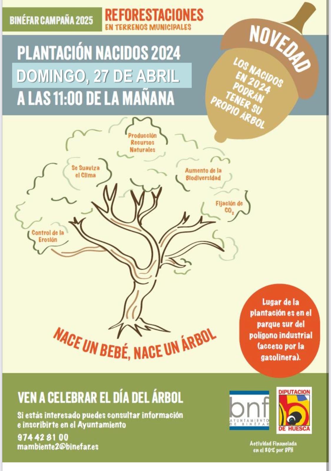 Binéfar celebra el domingo 27 una plantación popular por los nacidos en 2024
